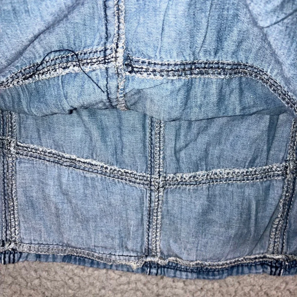 Vtg Denim Mini Skirt Women 32 Blue Contrast Stitch Paneled Y2K Boho 90s Festival